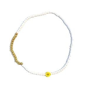 Handmade white bead w/ gold accent necklace choker and flower happy face 🌼🧡🌸